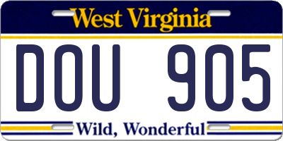 WV license plate DOU905