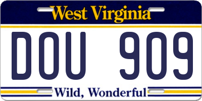 WV license plate DOU909