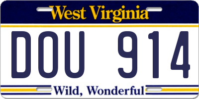 WV license plate DOU914