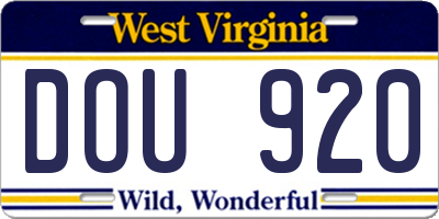 WV license plate DOU920