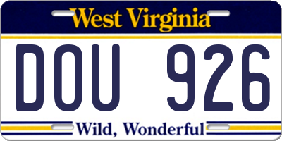 WV license plate DOU926