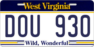 WV license plate DOU930