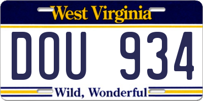 WV license plate DOU934