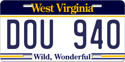 WV license plate DOU940