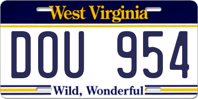 WV license plate DOU954