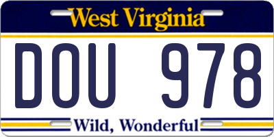 WV license plate DOU978