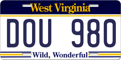 WV license plate DOU980