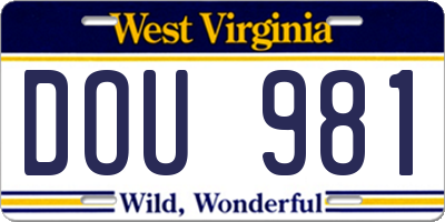 WV license plate DOU981