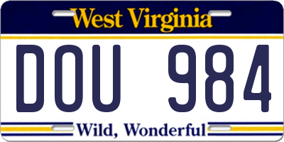 WV license plate DOU984