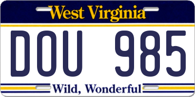 WV license plate DOU985