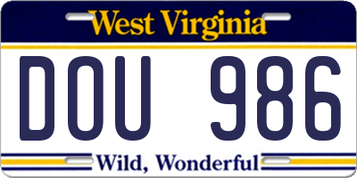 WV license plate DOU986