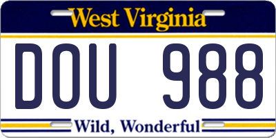 WV license plate DOU988