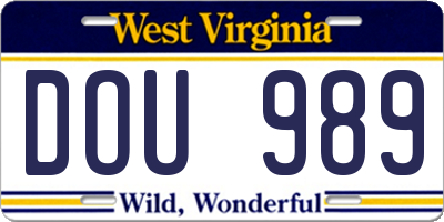 WV license plate DOU989