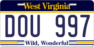 WV license plate DOU997