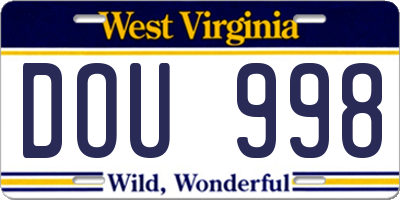 WV license plate DOU998