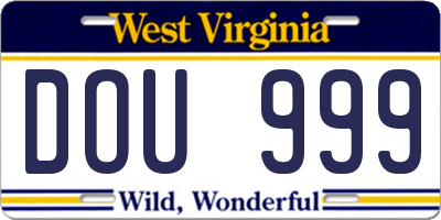 WV license plate DOU999