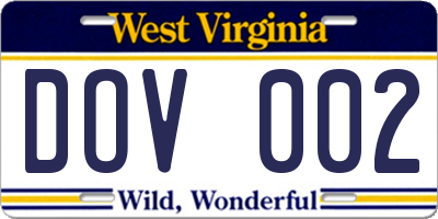 WV license plate DOV002