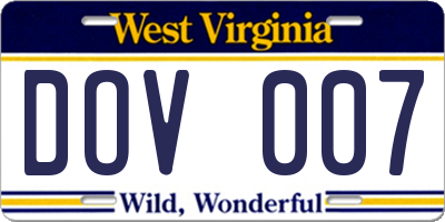 WV license plate DOV007