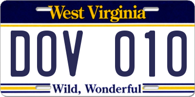 WV license plate DOV010