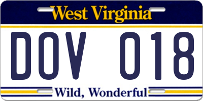 WV license plate DOV018