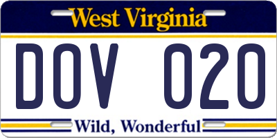 WV license plate DOV020