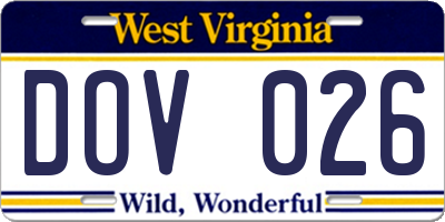 WV license plate DOV026