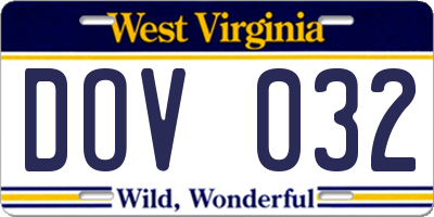 WV license plate DOV032
