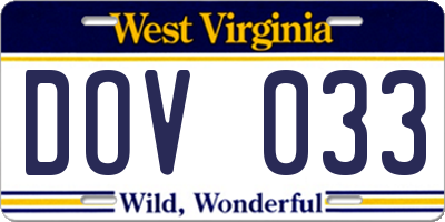 WV license plate DOV033