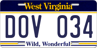 WV license plate DOV034