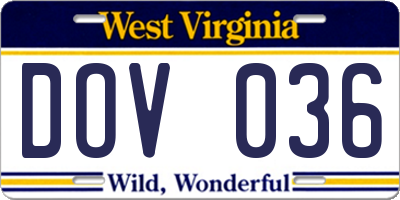 WV license plate DOV036