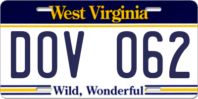 WV license plate DOV062