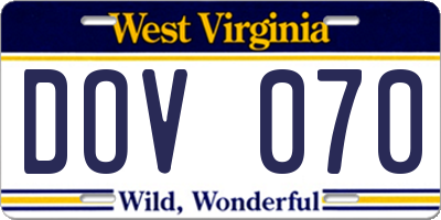 WV license plate DOV070