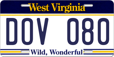 WV license plate DOV080