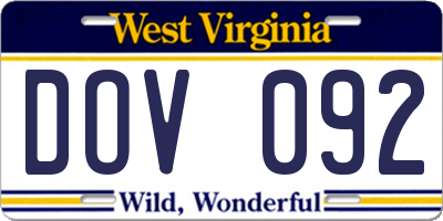 WV license plate DOV092