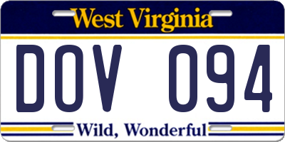 WV license plate DOV094