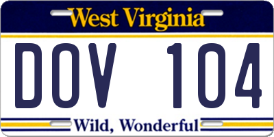 WV license plate DOV104