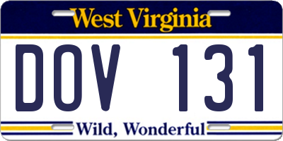 WV license plate DOV131