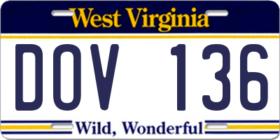WV license plate DOV136