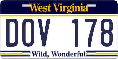 WV license plate DOV178