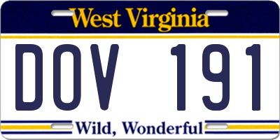 WV license plate DOV191