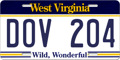 WV license plate DOV204
