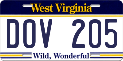 WV license plate DOV205