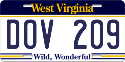 WV license plate DOV209