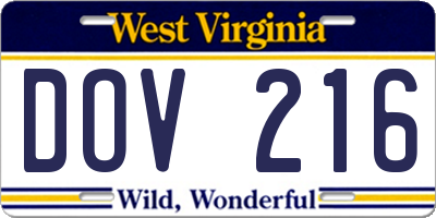 WV license plate DOV216