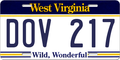 WV license plate DOV217