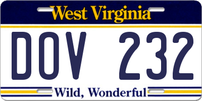 WV license plate DOV232