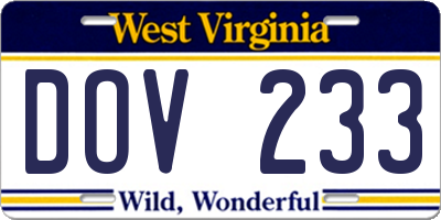 WV license plate DOV233