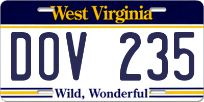 WV license plate DOV235