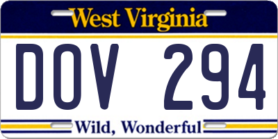 WV license plate DOV294