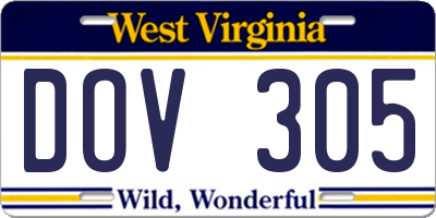 WV license plate DOV305
